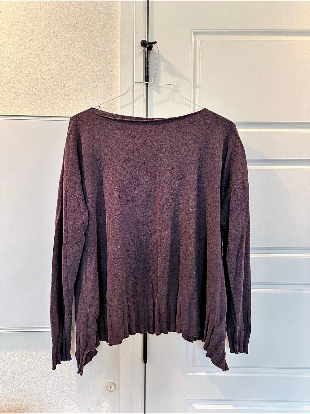PLANET by Lauren G Pima Cotton Modal Purple Ruffle Hem Sweater